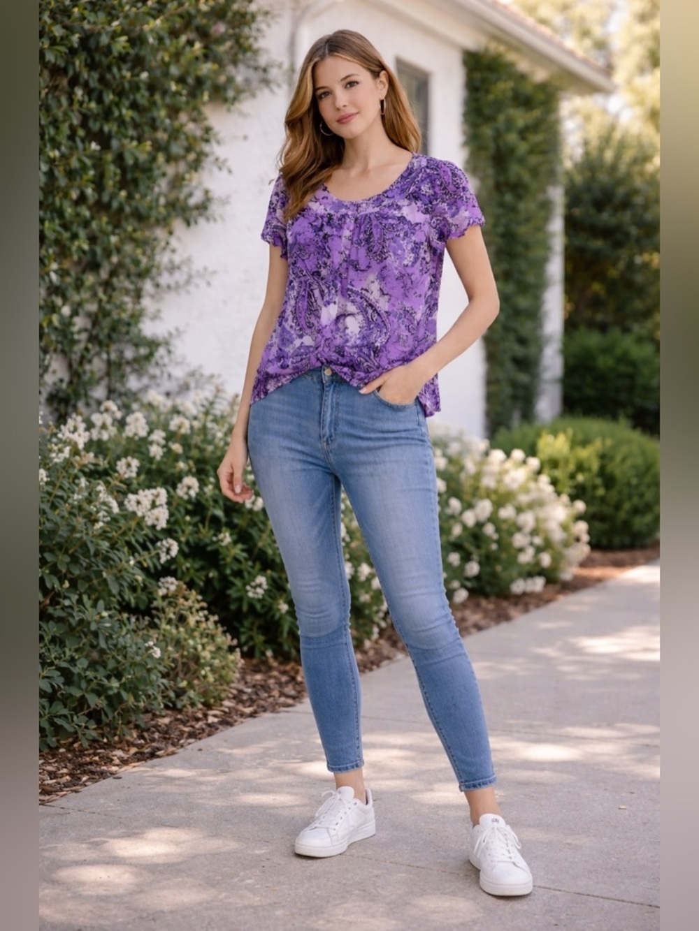 Apt. 9 Purple Paisley Blouse Size Small Flowy Boho Sheer Lightweight Top